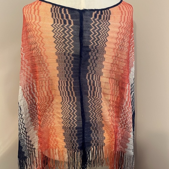 Missoni Knitted Poncho With Iconic Zig Zag Pattern- Blue Multi